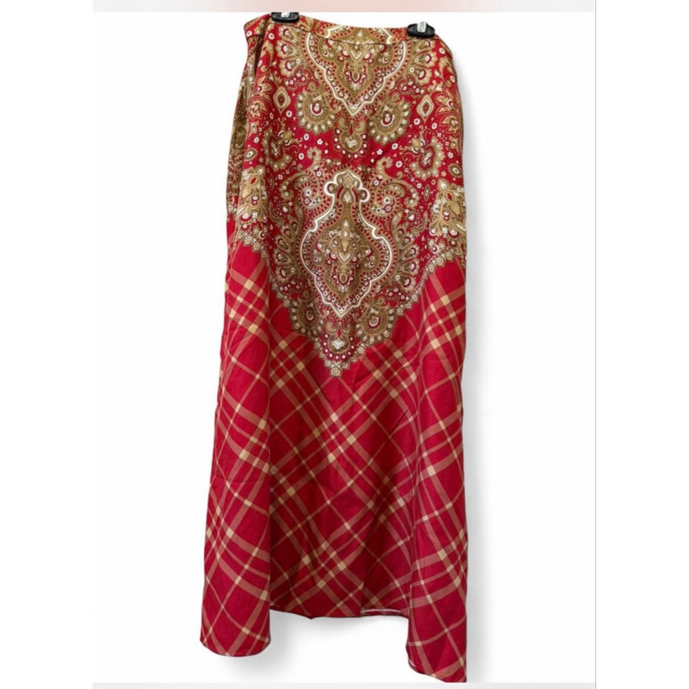 NWT Vtg Jones New York Country Red and Gold Patterned Midi Skirt 100% Silk Sz 10